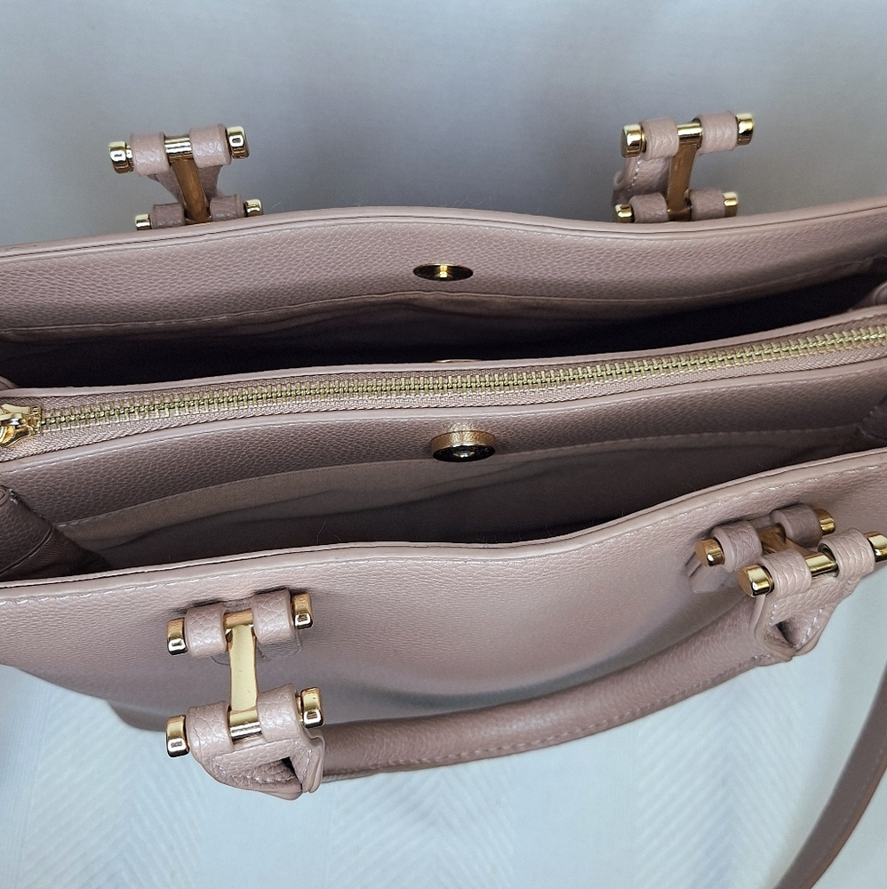 Miztique Vegan Leather Tote Bag Satchel Crossbody 3 Compartment Pink Blush Gold - Picture 6 of 16